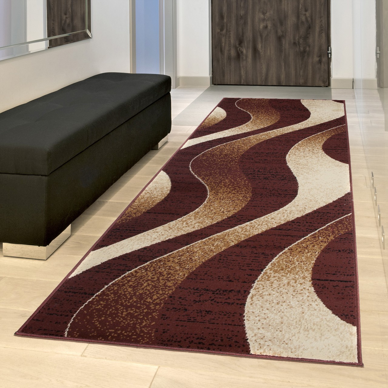 Tapis De Passage Dream Moderne Marron Foncé Crème Vagues