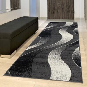 Tapis De Passage Dream Moderne Gris Foncé Vagues