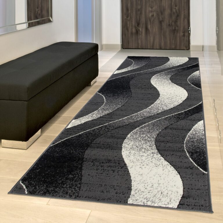 Tapis De Passage Dream Moderne Gris Foncé Vagues