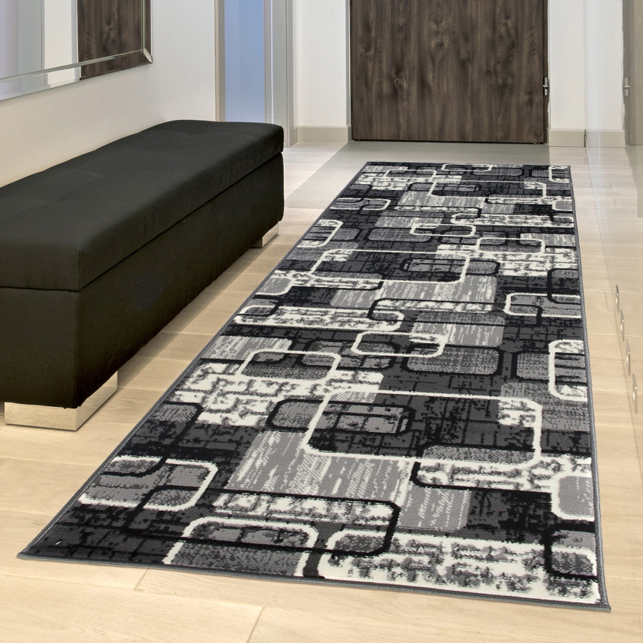 Tapis De Passage Dream Gris Noir Géométrique Rectangles