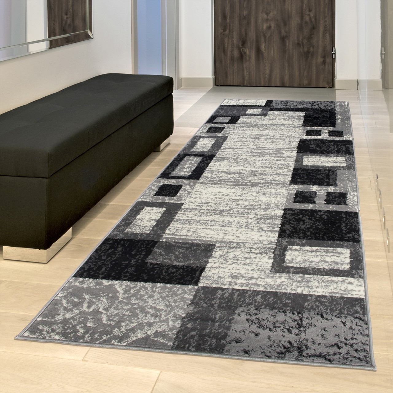 Tapis De Passage Dream Géométrique Gris Noir Rectangles