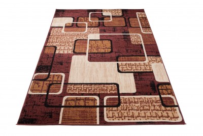 DREAM Tapis Moderne Rectangles Pierres Marron Ecru Beige Fin