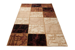 DREAM Tapis Moderne Géométrique Carreaux Marron Beige Moutarde Fin