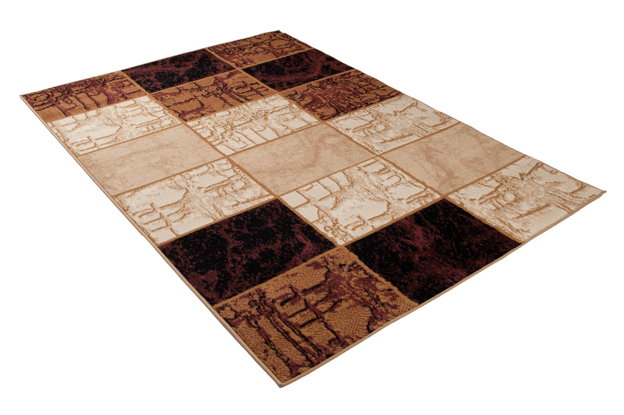 DREAM Tapis Moderne Géométrique Carreaux Marron Beige Moutarde Fin