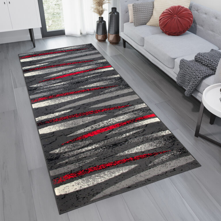 Tapis De Passage Dream Moderne Gris Rouge Lignes