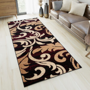 Tapis De Passage Dream Bordeaux Crème Ornements Feuilles