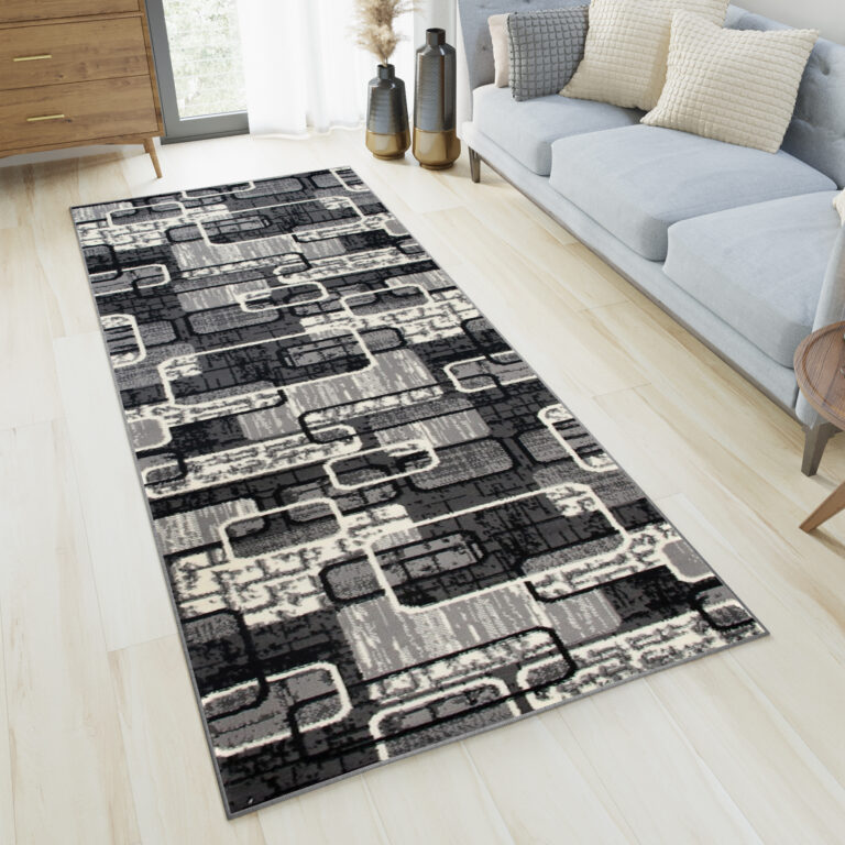 Tapis De Passage Dream Gris Noir Géométrique Rectangles