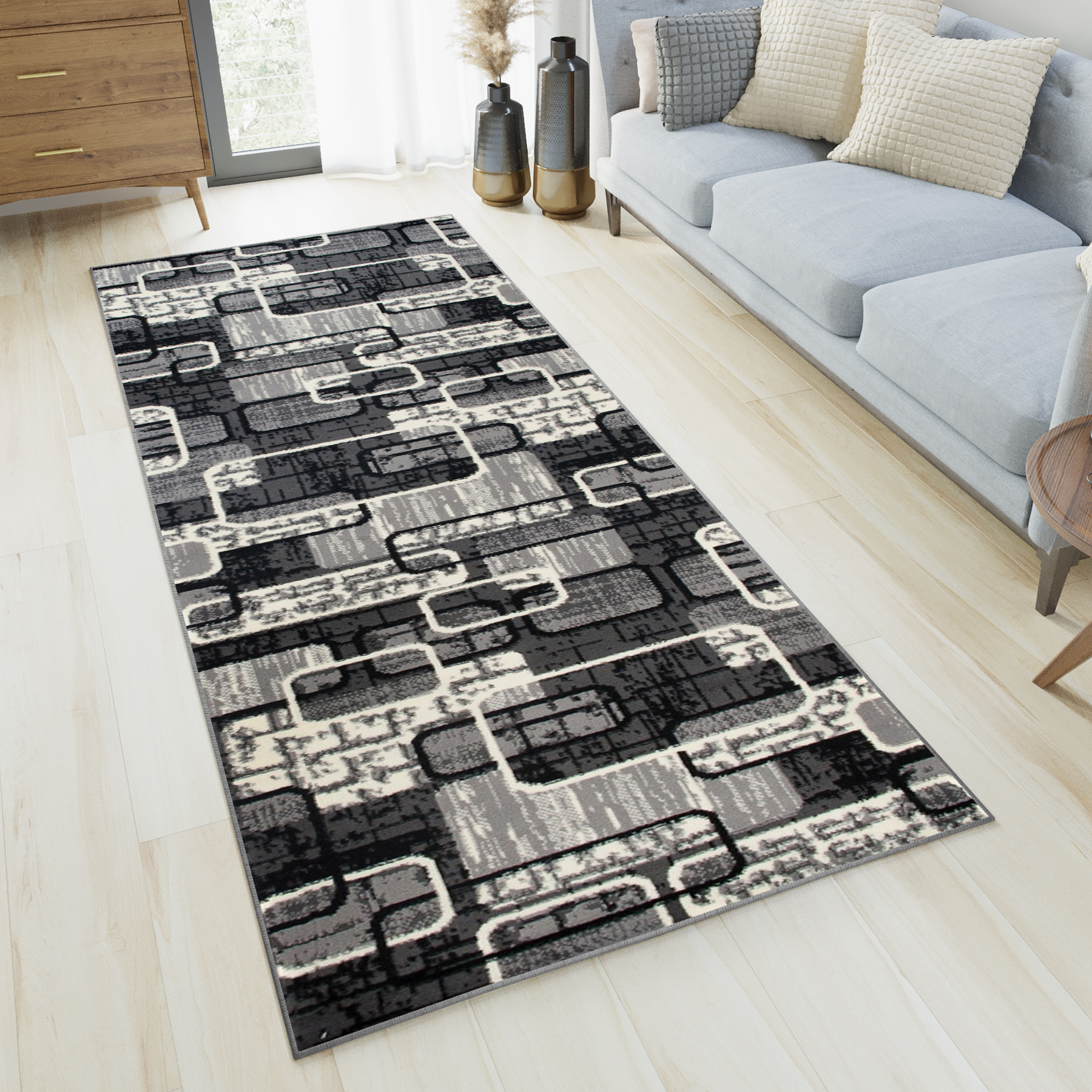 Tapis De Passage Dream Gris Noir Géométrique Rectangles