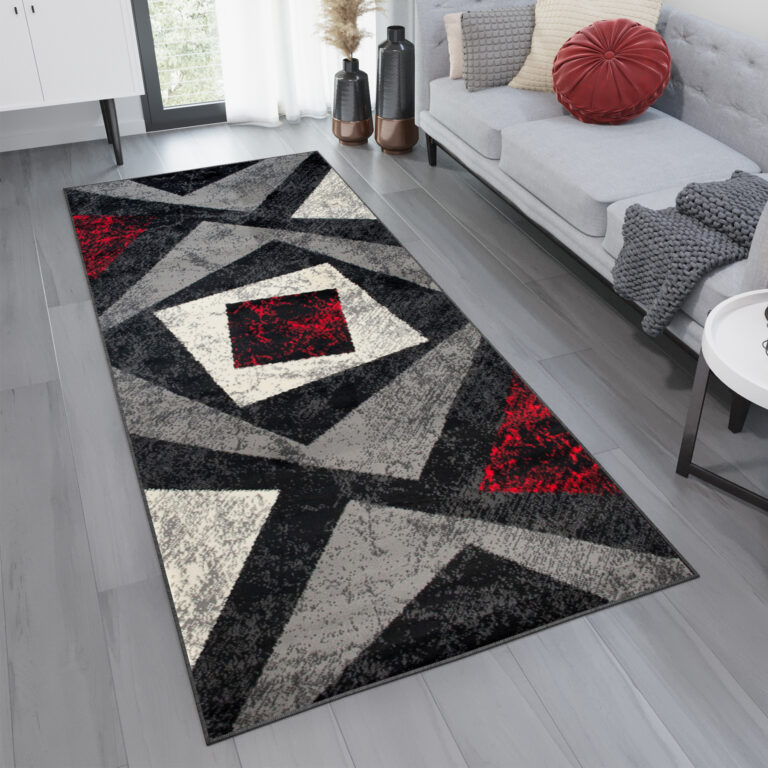 Tapis De Passage Dream Géométrique Gris Rouge Carrés