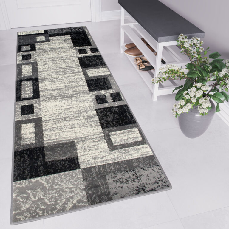 Tapis De Passage Dream Géométrique Gris Noir Rectangles