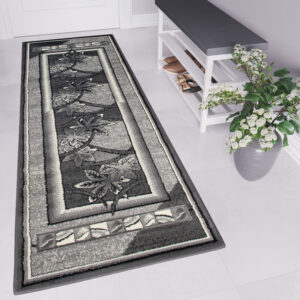 Tapis De Passage Dream Gris Géométrique Fleurs Cadre