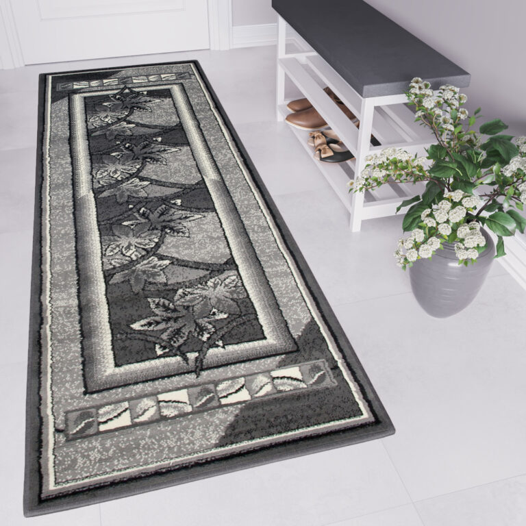 Tapis De Passage Dream Gris Géométrique Fleurs Cadre