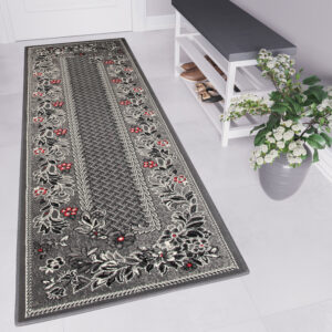 Tapis De Passage Dream Traditionnel Gris Motif Floral