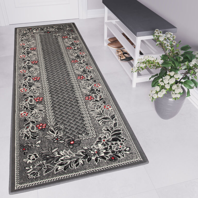 Tapis De Passage Dream Traditionnel Gris Motif Floral
