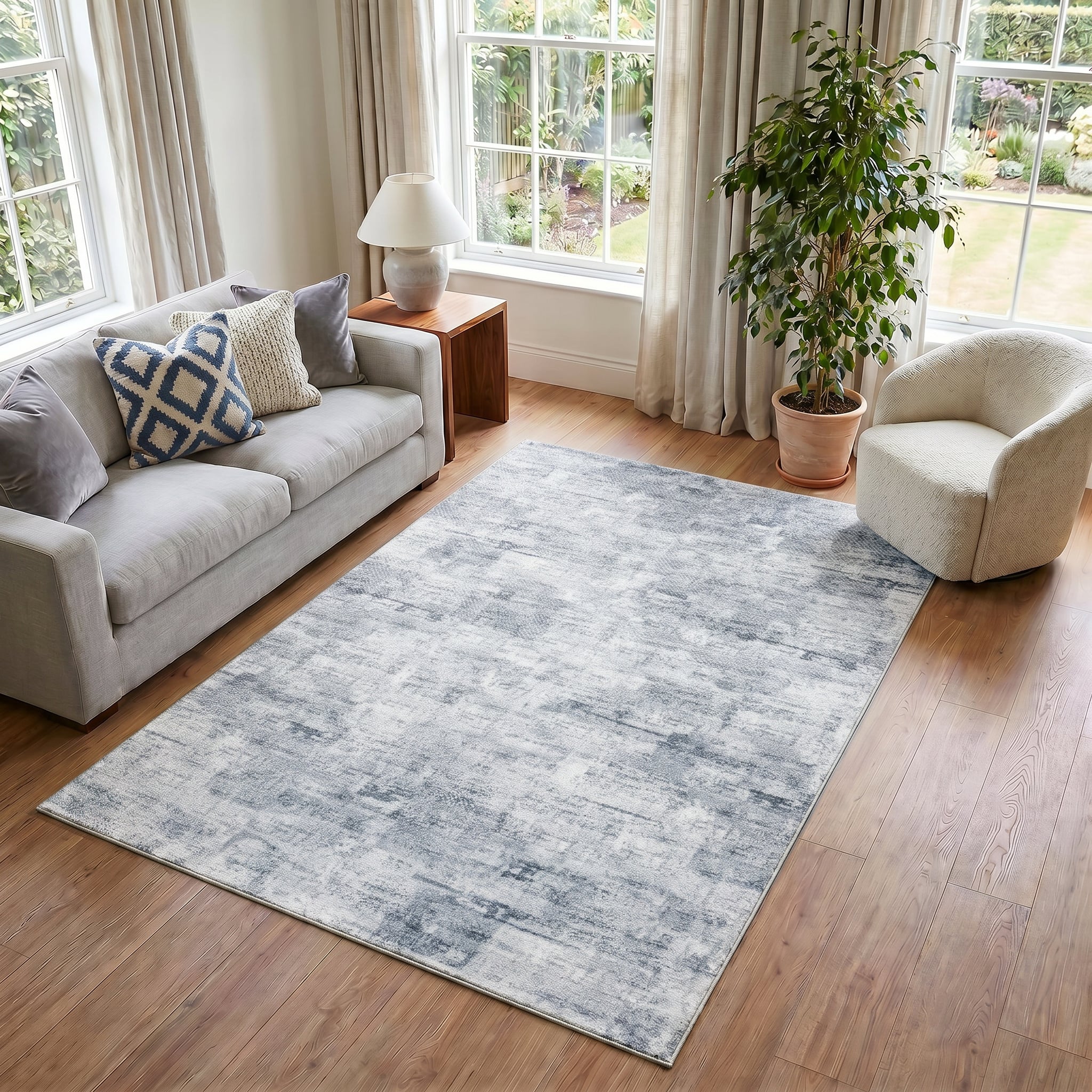 Tapis Bari Abstrait Gris Bleu Antidérapant