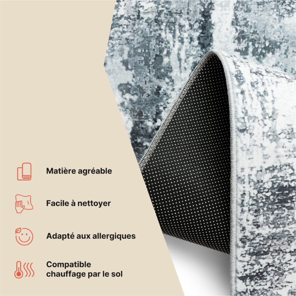 Tapis Bari Abstrait Gris Foncé Antidérapant