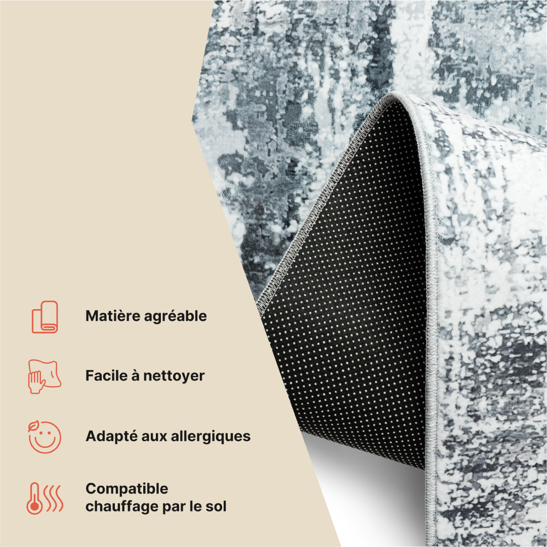 Tapis Bari Abstrait Gris Foncé Antidérapant