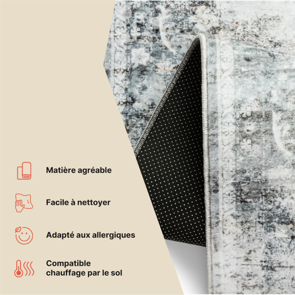 Tapis Venezia Ornement Abstrait Bleu Gris Crème Antidérapant