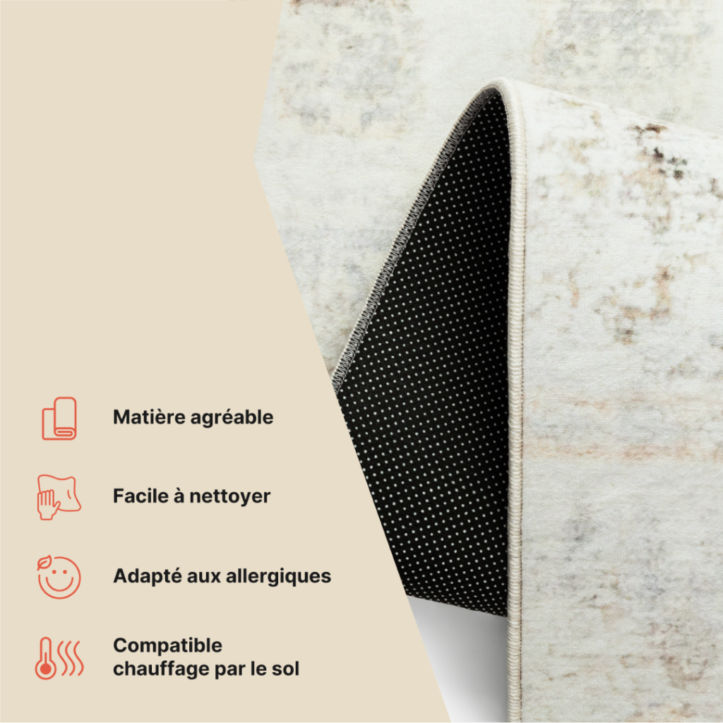 Tapis Bari Abstrait Ethnique Beige Antidérapant