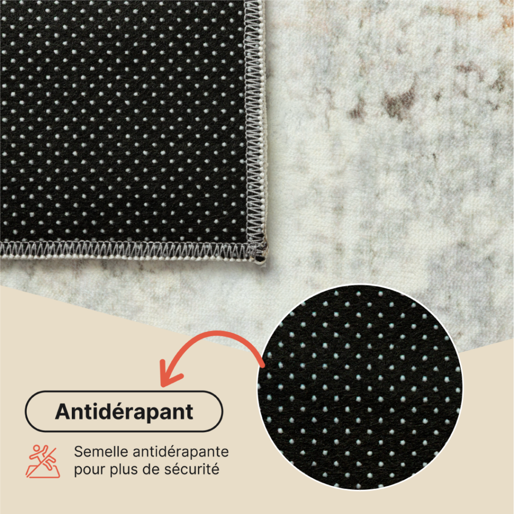 Tapis Bari Abstrait Ethnique Beige Antidérapant
