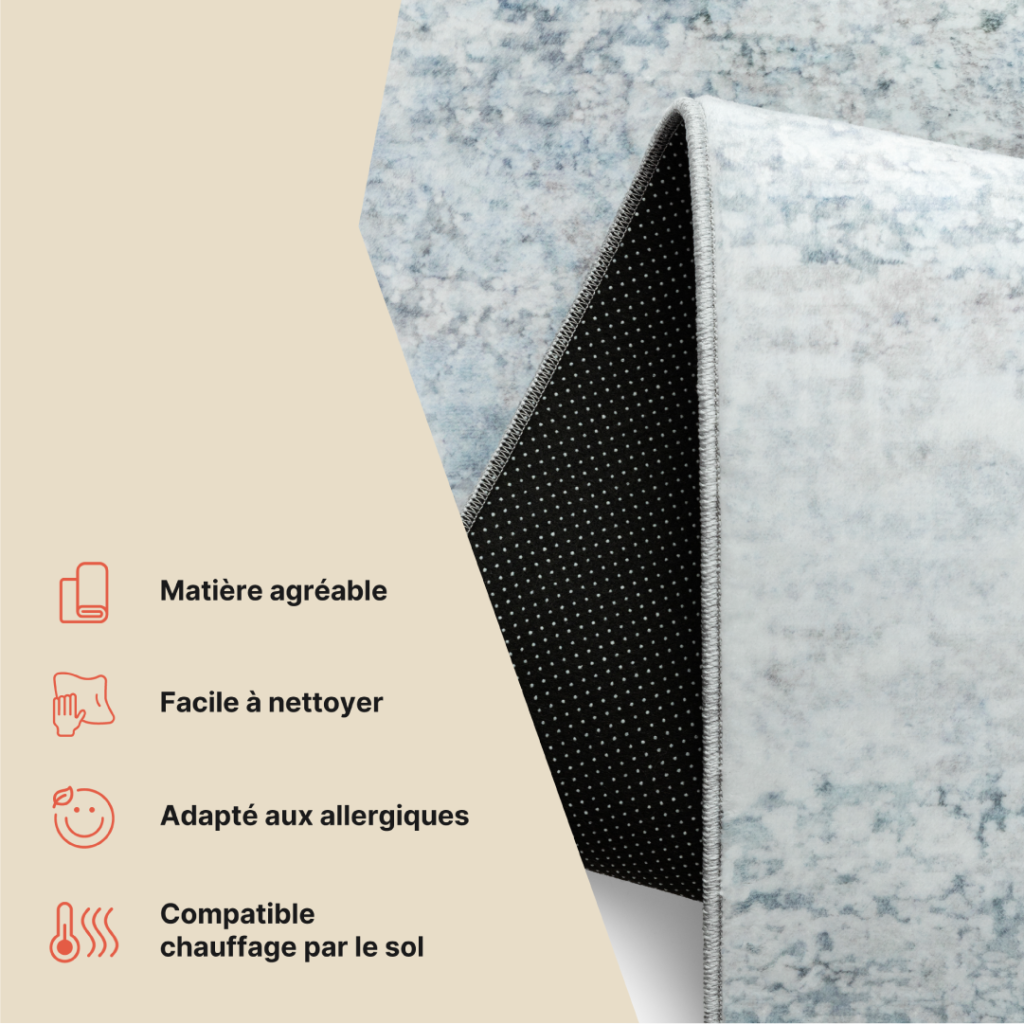 Tapis Venezia Abstrait Moderne Bleu Gris Blanc Antidérapant