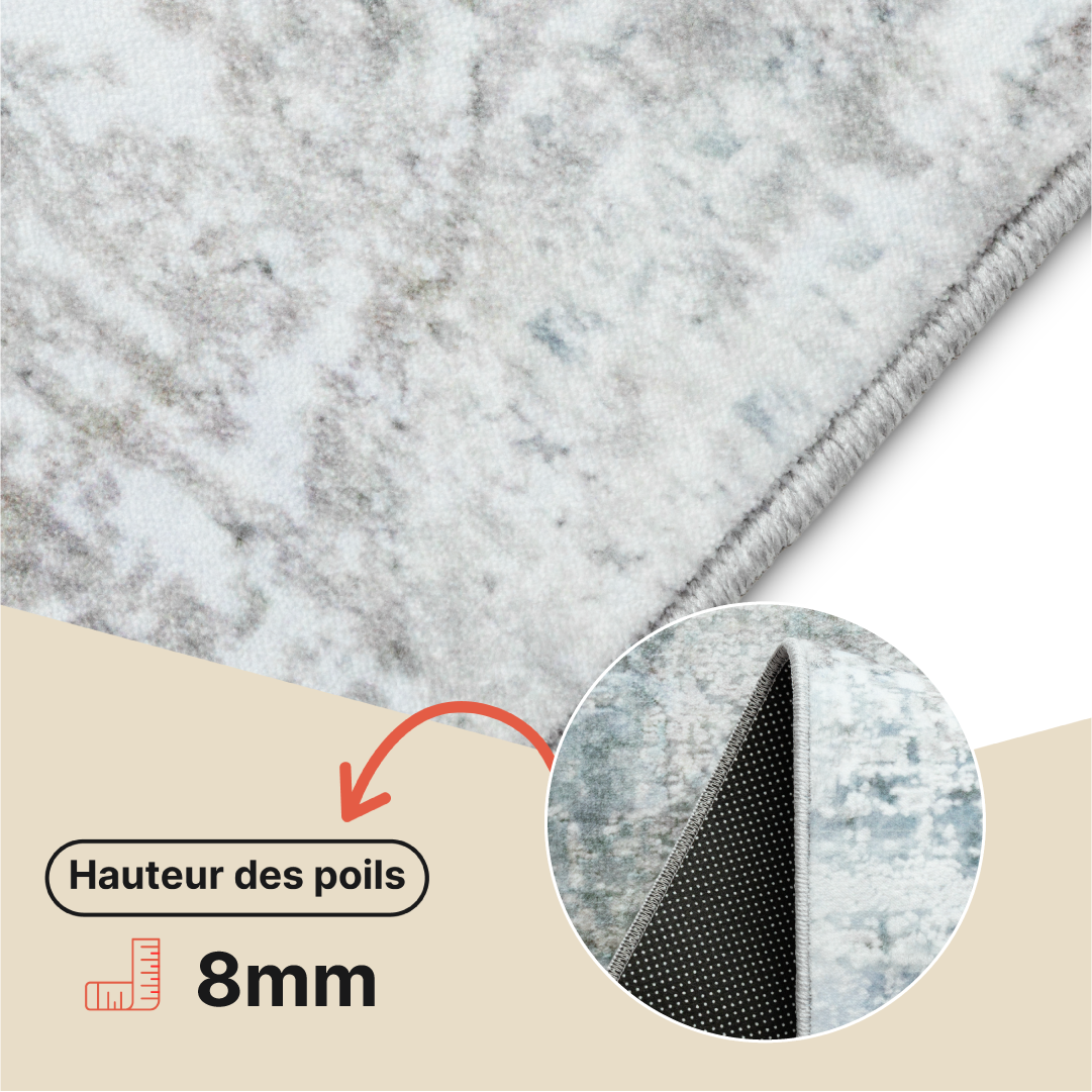 Tapis Bari Abstrait Bleu Crème Antidérapant