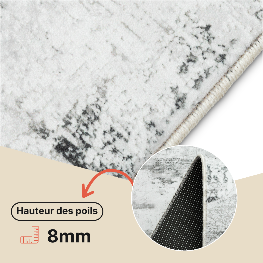 Tapis Bari Abstrait Gris Foncé Crème Antidérapant