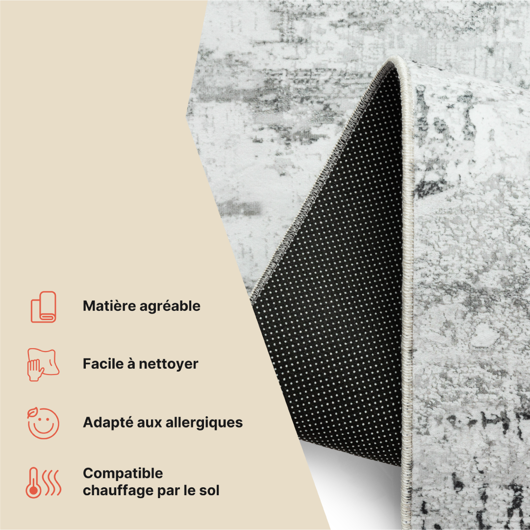 Tapis Bari Abstrait Gris Foncé Crème Antidérapant