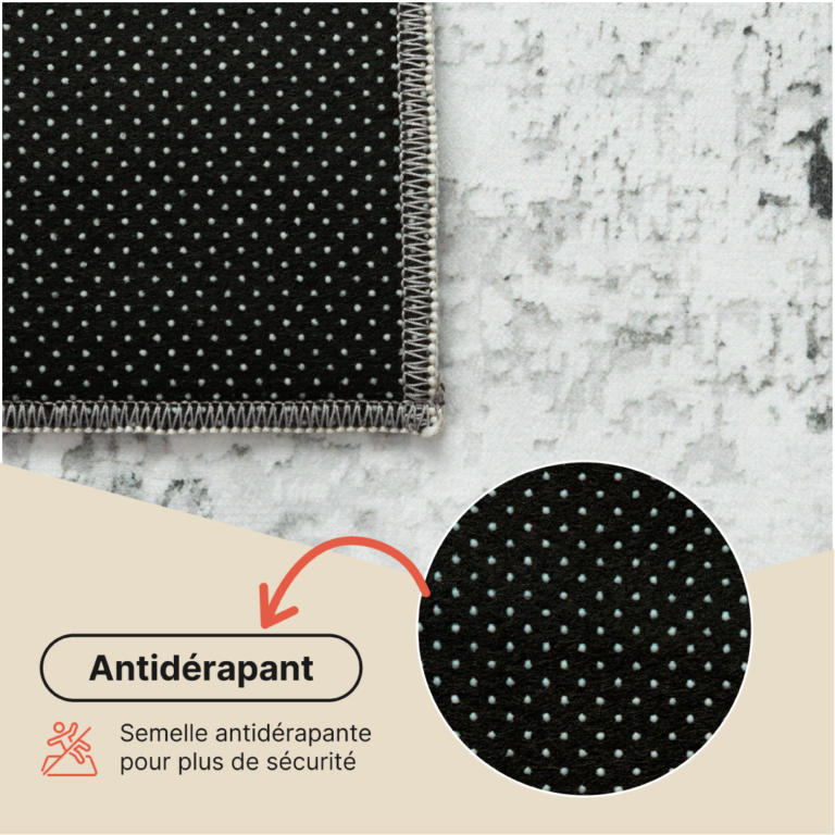 Tapis Bari Abstrait Gris Foncé Crème Antidérapant