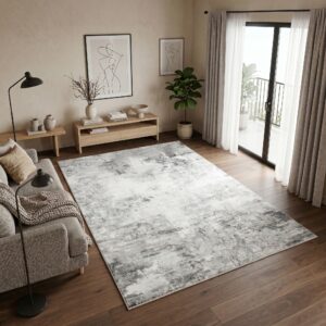 Tapis Bari Abstrait Gris Foncé Crème Antidérapant