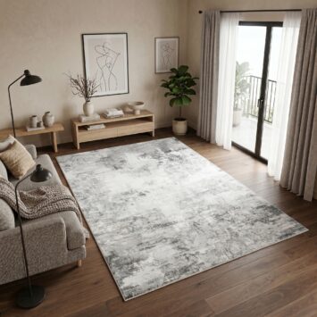 Tapis Bari Abstrait Gris Foncé Crème Antidérapant
