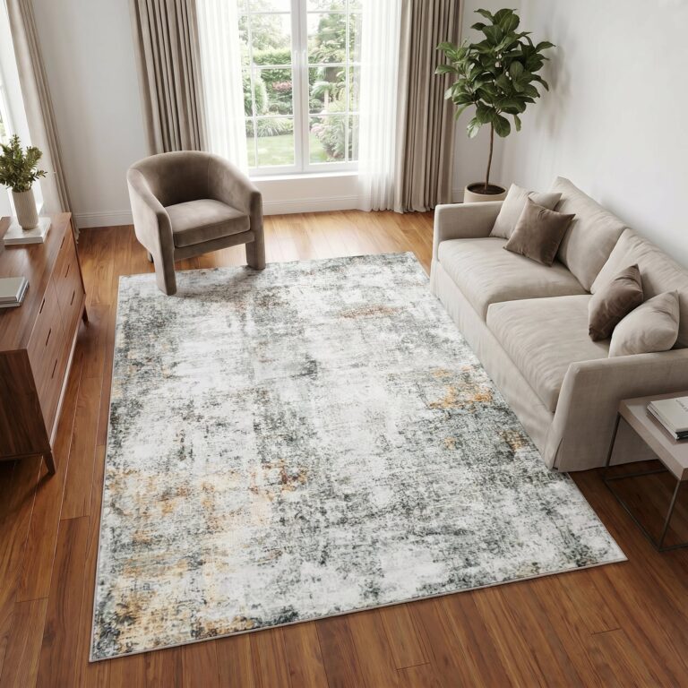 Tapis Venezia Abstrait Moderne Kaki Ocre Antidérapant