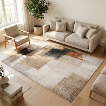 Tapis Venezia Géométrique Abstrait Marron Beige Antidérapant