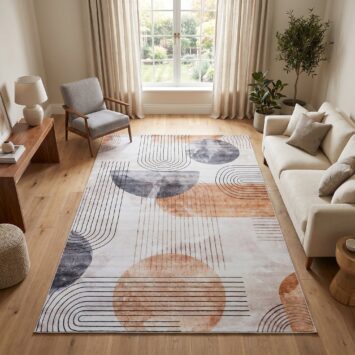 Tapis Venezia Moderne Abstrait Orange Beige Antidérapant