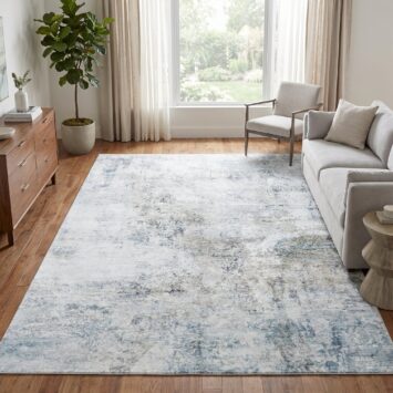 Tapis Venezia Abstrait Moderne Bleu Gris Blanc Antidérapant