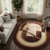 Tapis Atlas Ovale Marron Beige Abstrait Bordure