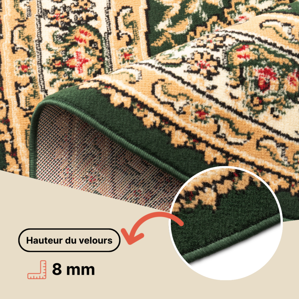 Tapis Atlas Ovale Vert Crème Traditionnel Médaillon