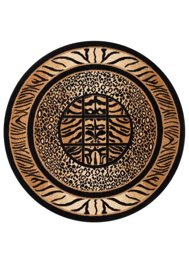 Tapis Atlas Rond Noir Marron Motif Animalier Safari