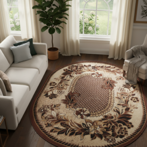 Tapis Atlas Ovale Beige Marron Moderne Floral