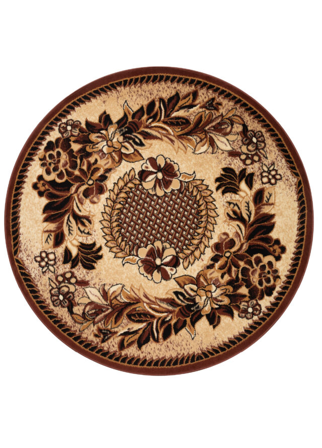 Tapis Atlas Rond Beige Marron Moderne Floral