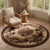 Tapis Atlas Rond Beige Marron Moderne Floral