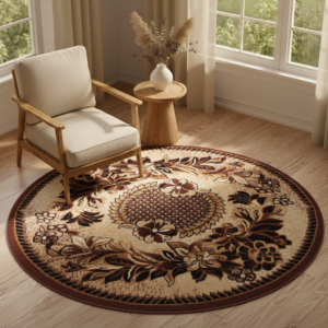 Tapis Atlas Rond Beige Marron Moderne Floral