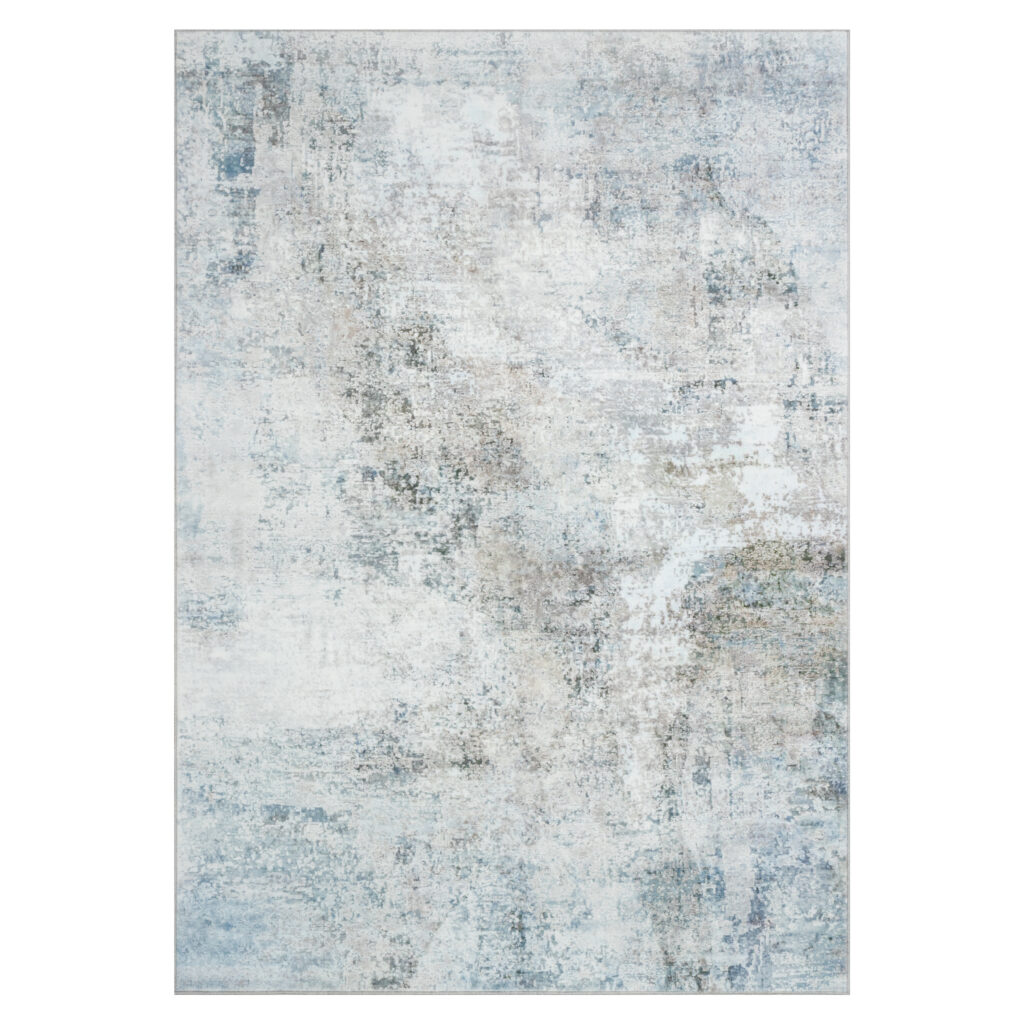 Tapis Bari Abstrait Bleu Crème Antidérapant