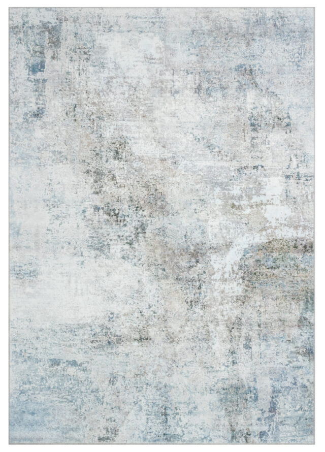 Tapis Bari Abstrait Bleu Crème Antidérapant
