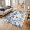 Tapis Bari Abstrait Bleu Foncé  Antidérapant