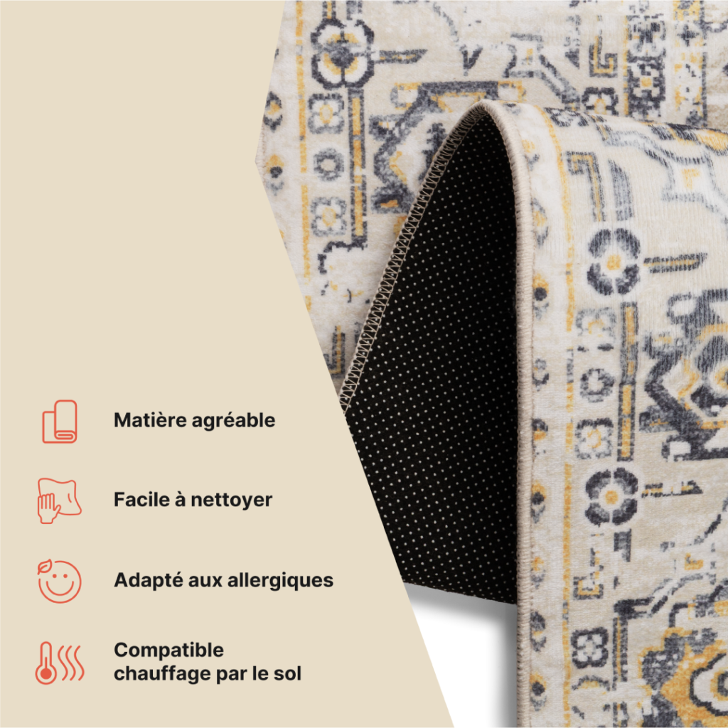 Tapis Ash Beige Gris Antidérapant