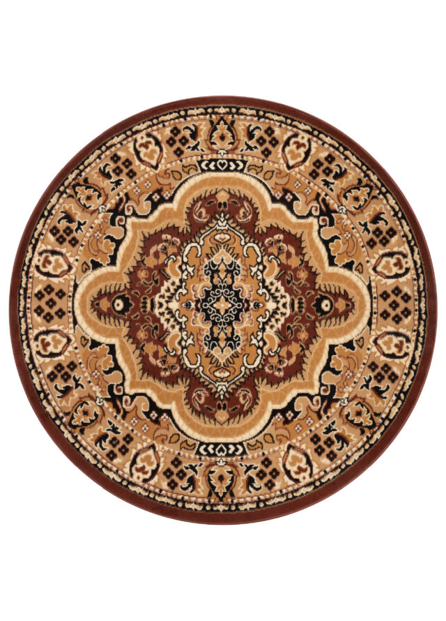 Tapis Atlas Rond Marron Beige Traditionnel Médaillo