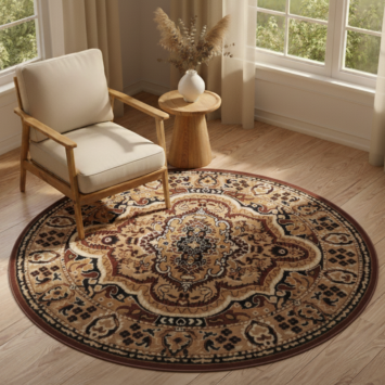 Tapis Atlas Rond Marron Beige Traditionnel Médaillo