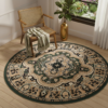 Tapis Atlas Rond Vert Beige Traditionnel Médaillon