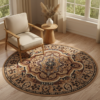 Tapis Atlas Rond Beige Marron Traditionnel Médaillo